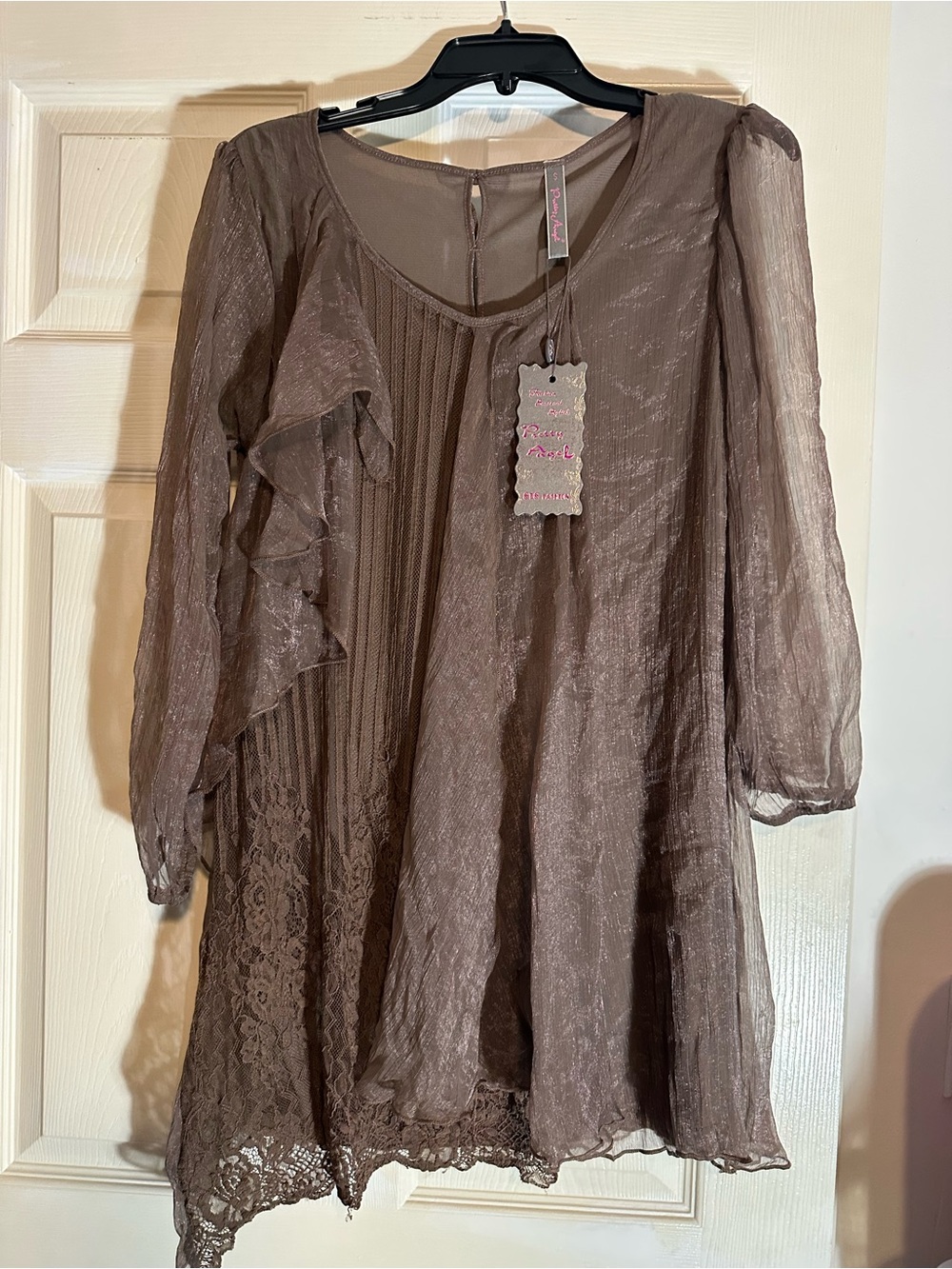 Pretty Angel Taupe Asymmetrical Ruffled Tunic Dress
